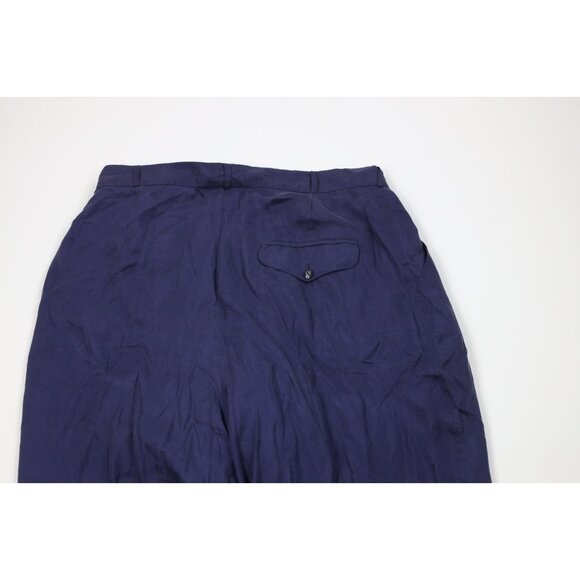 Deadstock Vintage 90s Streetwear Mens 38x37 Relaxed Fit Silk Pants Navy Blue - Picture 11 of 13